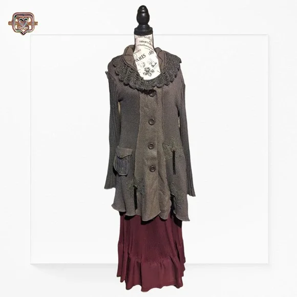 Fantazia Lagerlook Wool Patchwork Knit Oversized Cardigan Sweater, Medium - Picture 9 of 11